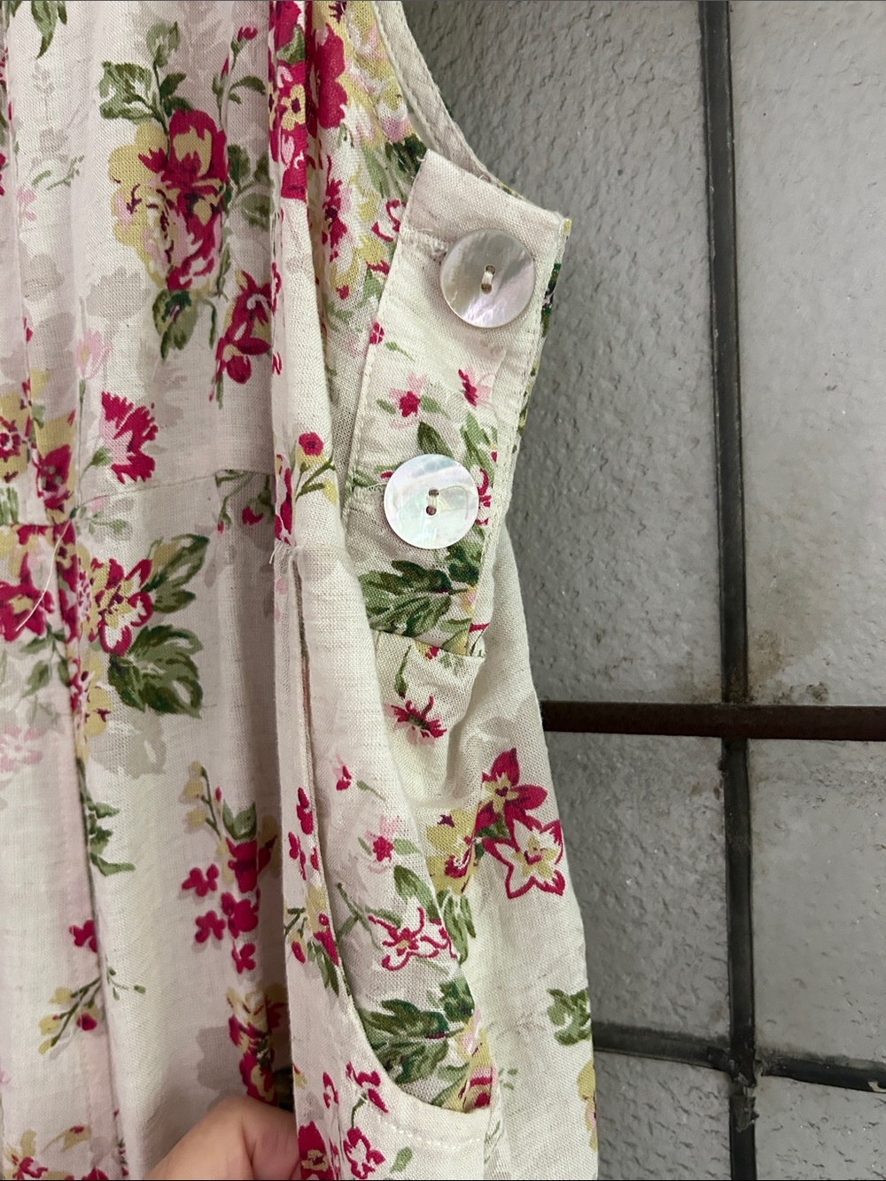 Mable Cream Floral Tie-Shoulder Jumpsuit with Pink and Green Print - Picture 6 of 9